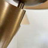 Pair of vintage brass and beige fabric wall lights, France 1970