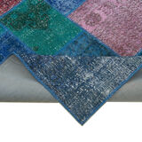 Handwoven turkish contemporary 202 cm x 300 cm blue patchwork carpet