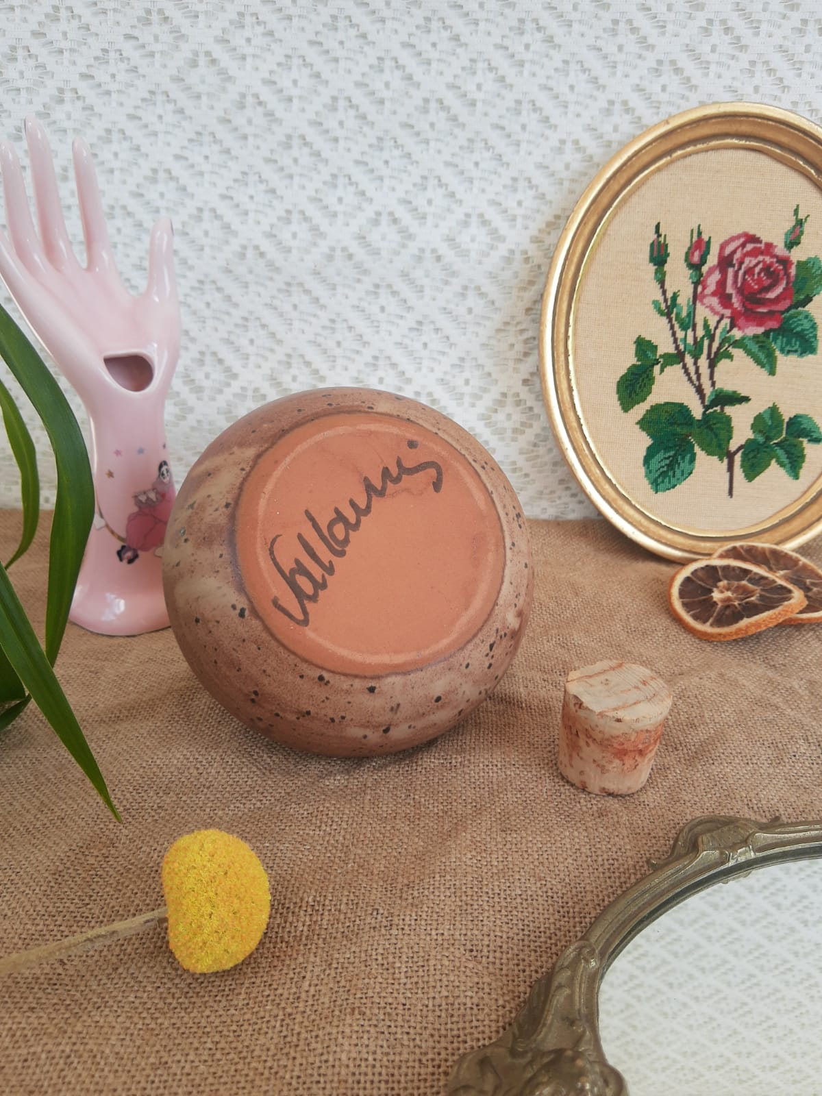 Vase pique flowers Vallauris in vintage sandstone