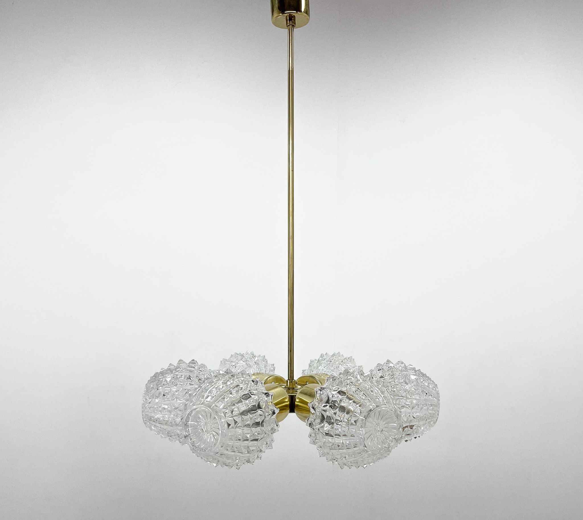 1960's brass & glass chandelier by kamenicky senov, 2 pieces available