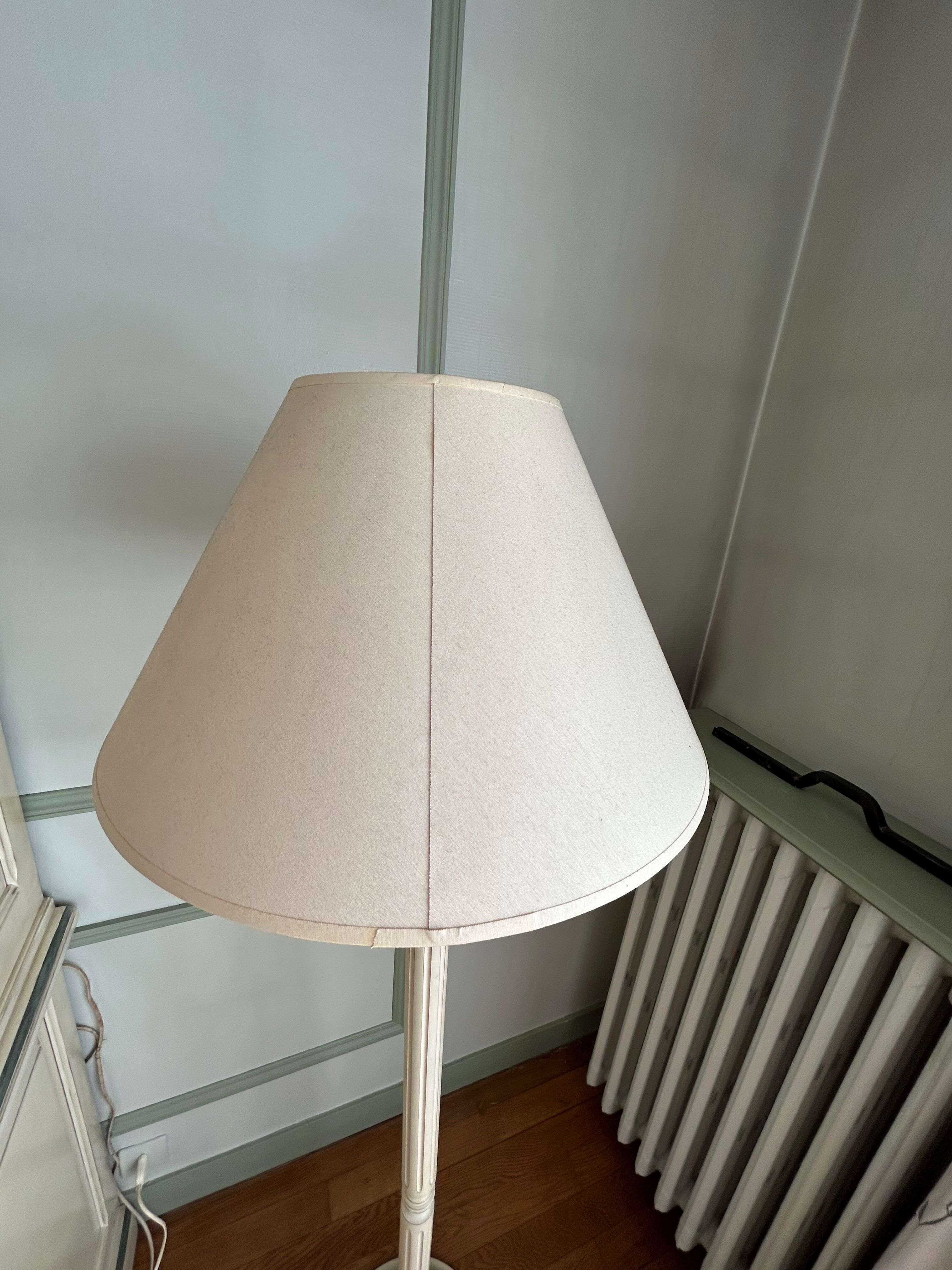 Foot lamp in bleached wood and copper, lampshade in ivory fabric Roche Bobois