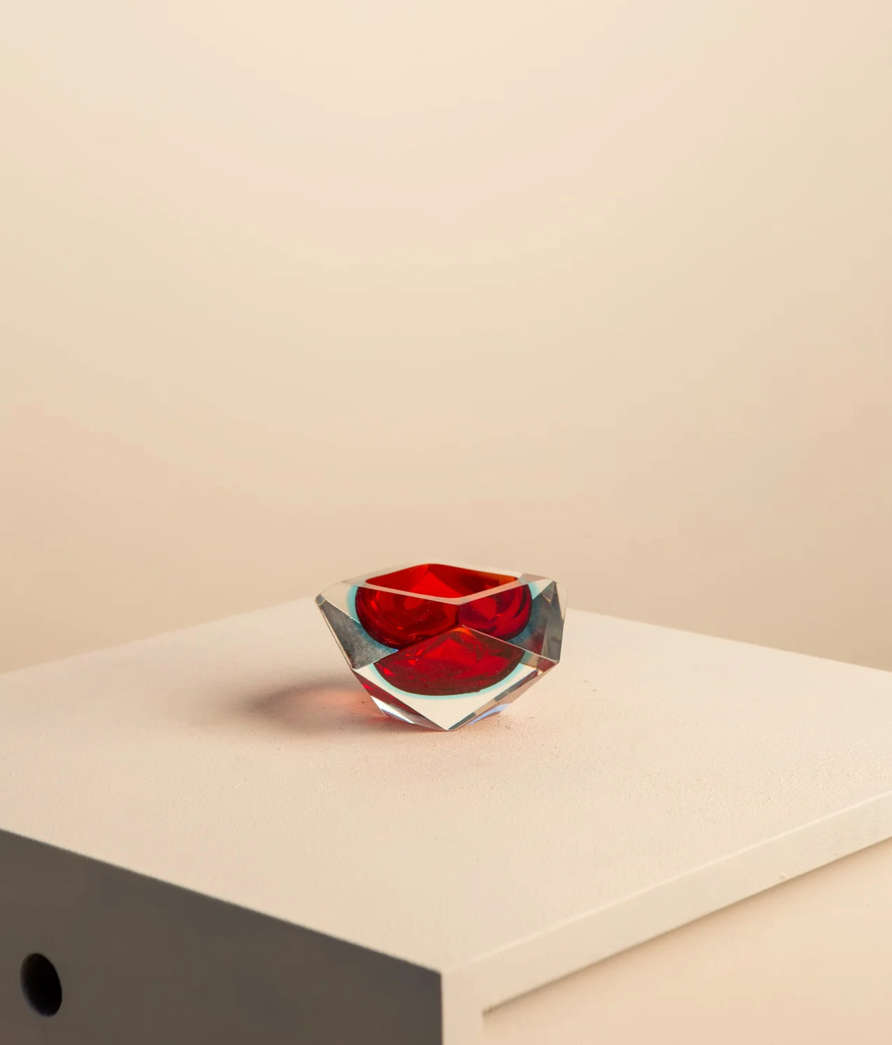 Red "Diamond" pocket trays in murano glass by Flavio Poli for Seguso 60's