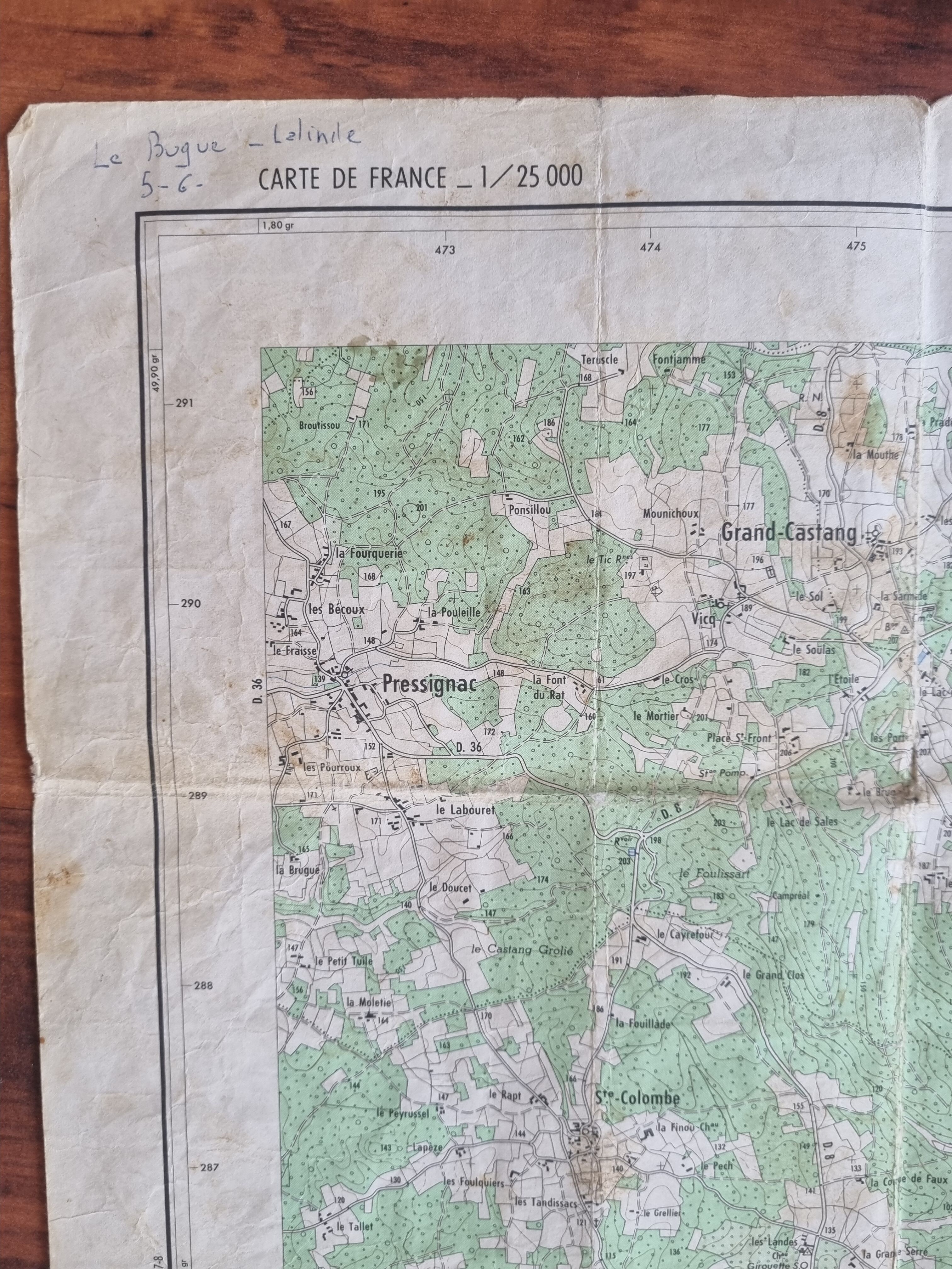 Carte ancienne Le Bugue 5-6 - 1/25000ème (1970)