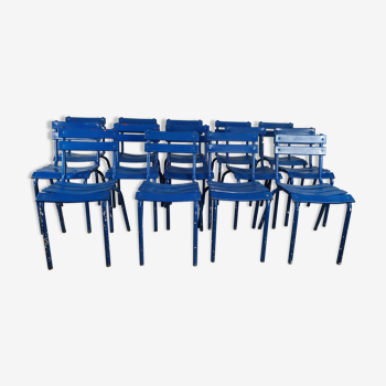 14 blue metal bistro chairs