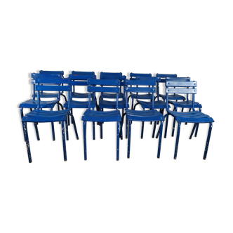 14 blue metal bistro chairs