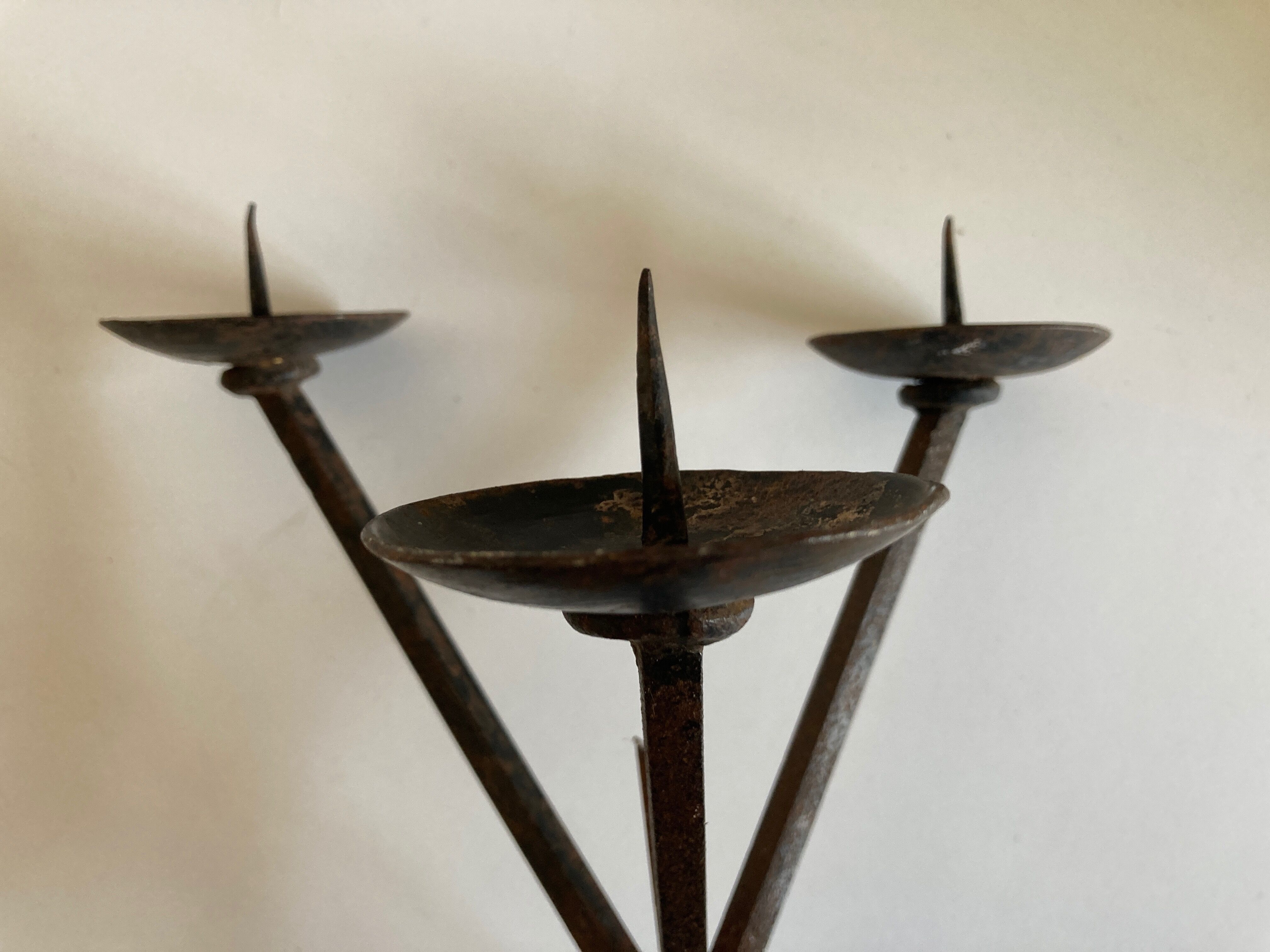 Brutalist beaten-iron campaign candlestick 1970