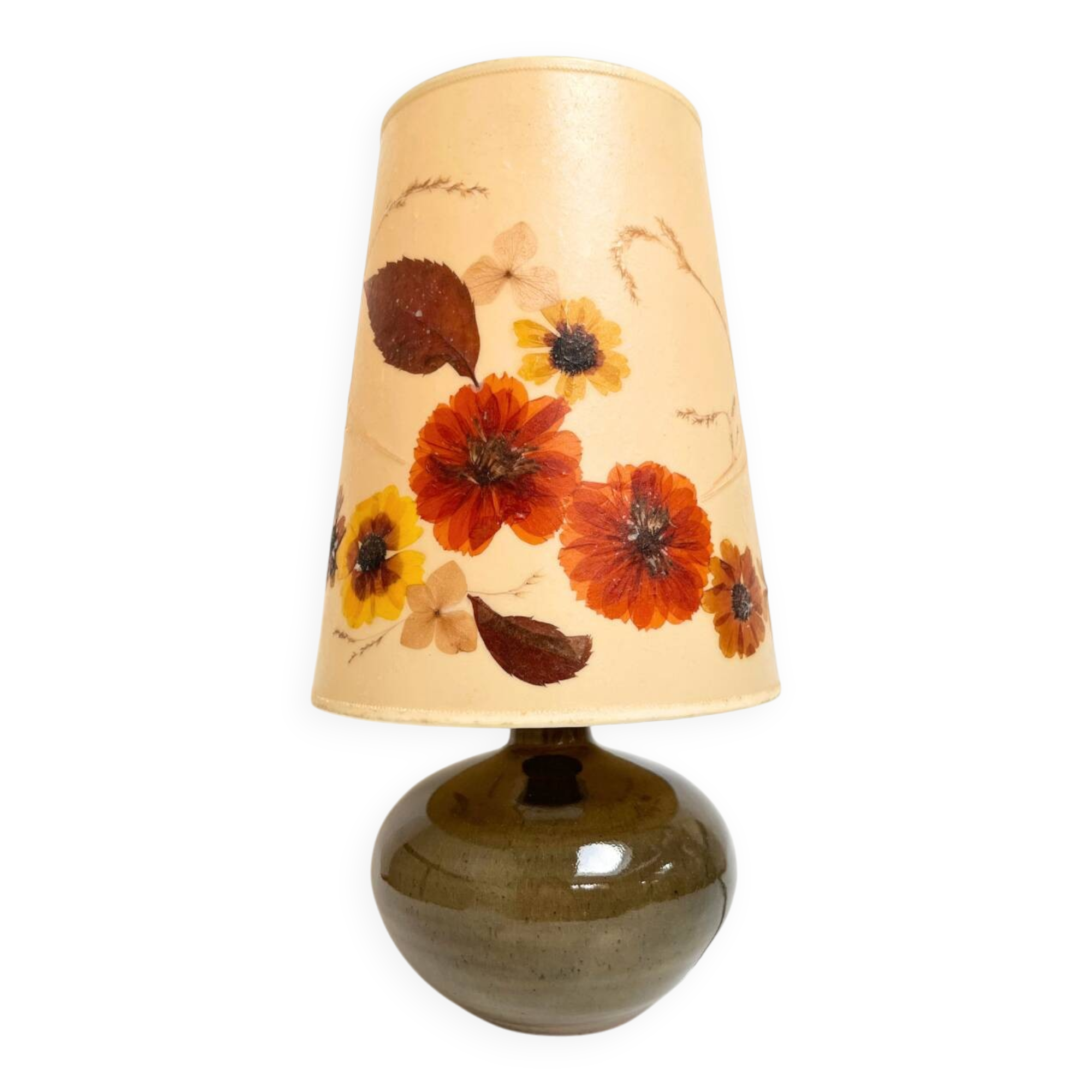 Lampe vintage fleurs séchées – France, années 70