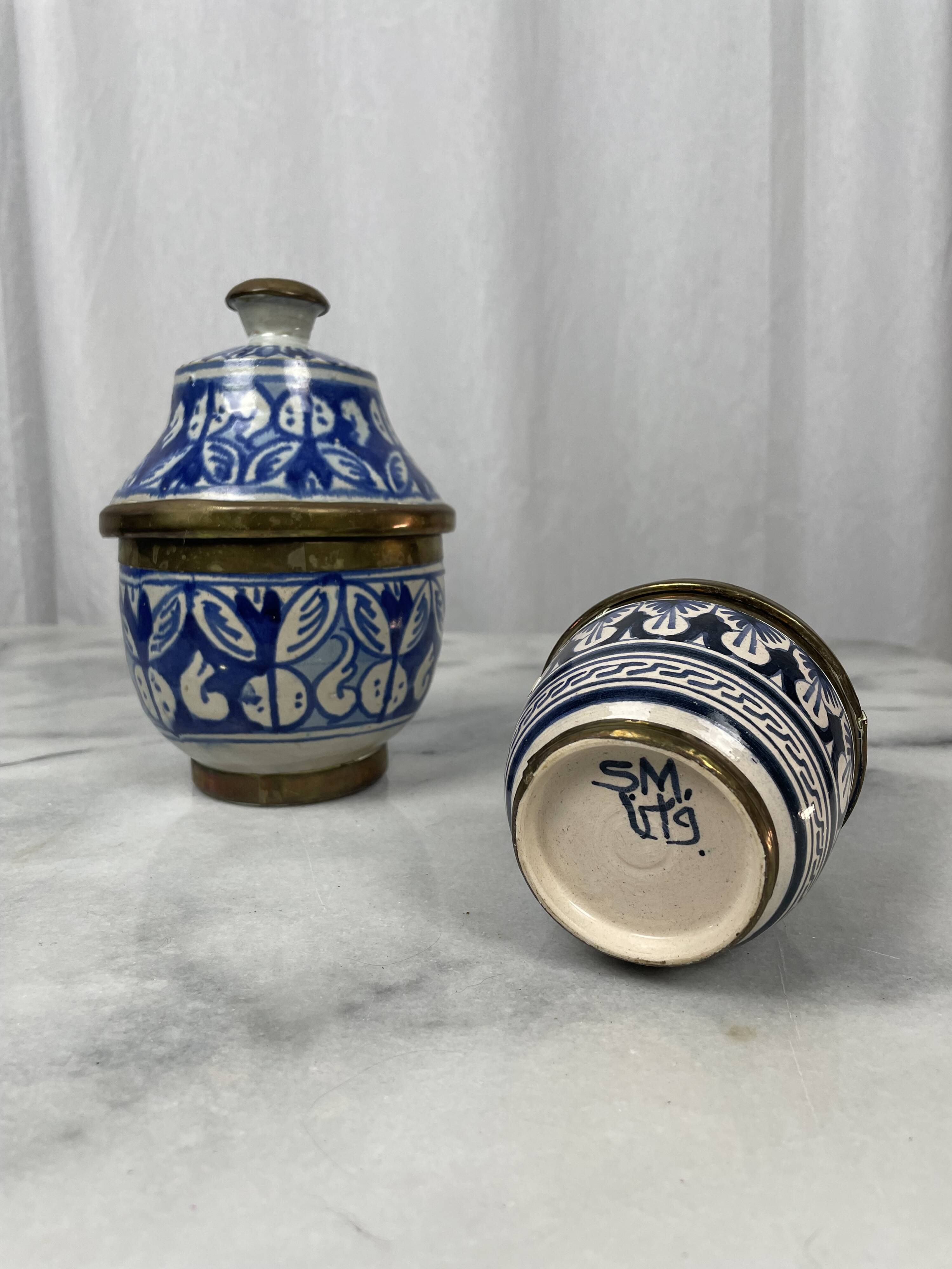 Ensemble 4 jarres marocaines Jobbanas - Céramique bleue de Fès