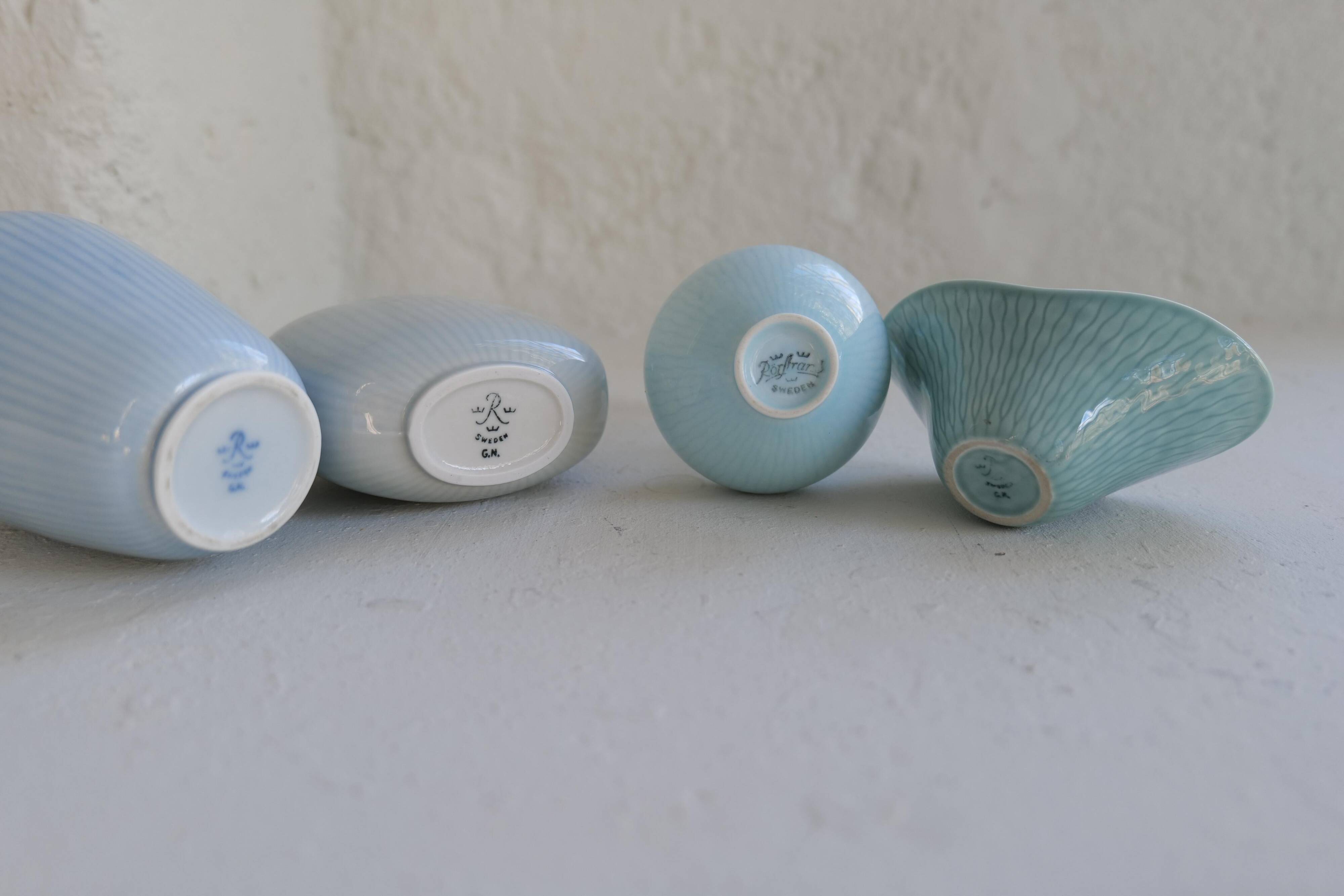 Mid-century modern set of 4 ceramic vases by Rörstrand, Gunnar Nylund, Sweden, 1950s.