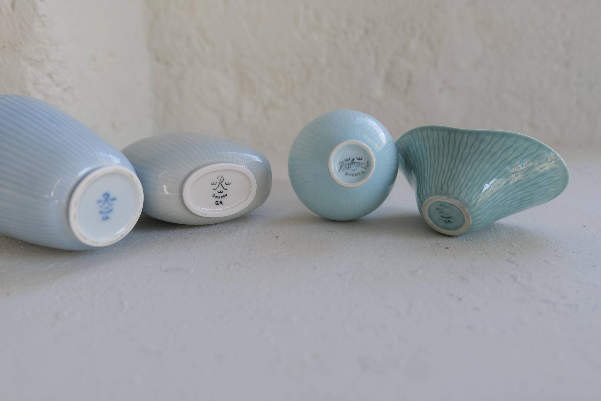 Mid-century modern set of 4 ceramic vases by Rörstrand, Gunnar Nylund, Sweden, 1950s.