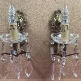 Paire d'appliques baroque en bronze doré et pampilles