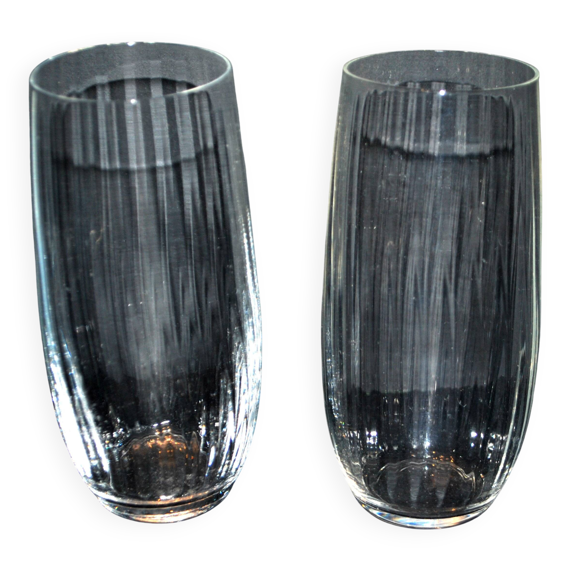 Set of 2 vintage Portieux H15 Venetian-ribbed molded glass juice and water glasses