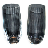 Set of 2 vintage Portieux H15 Venetian-ribbed molded glass juice and water glasses