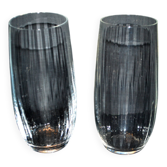Set of 2 vintage Portieux H15 Venetian-ribbed molded glass juice and water glasses