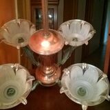 Lustre en cuivre et 4 branches en verre soufflé