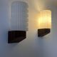 Pair of vintage wall lights, teak and opaline, Philips Netherlands 1950