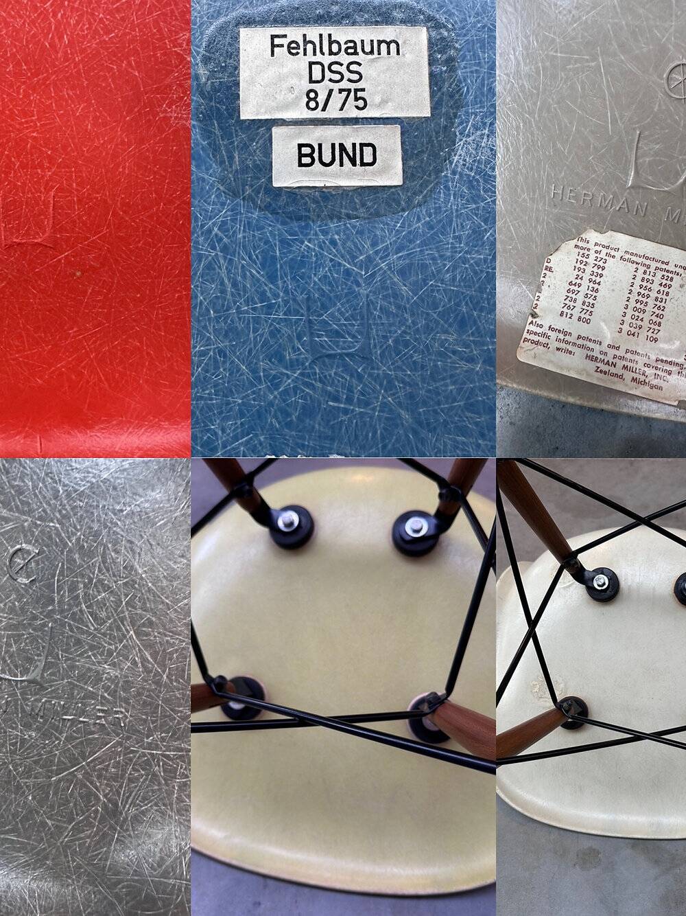 Set of 10 fibreglass & walnut DSW chairs, Charles & Ray Eames, Herman Miller, 60s-70s