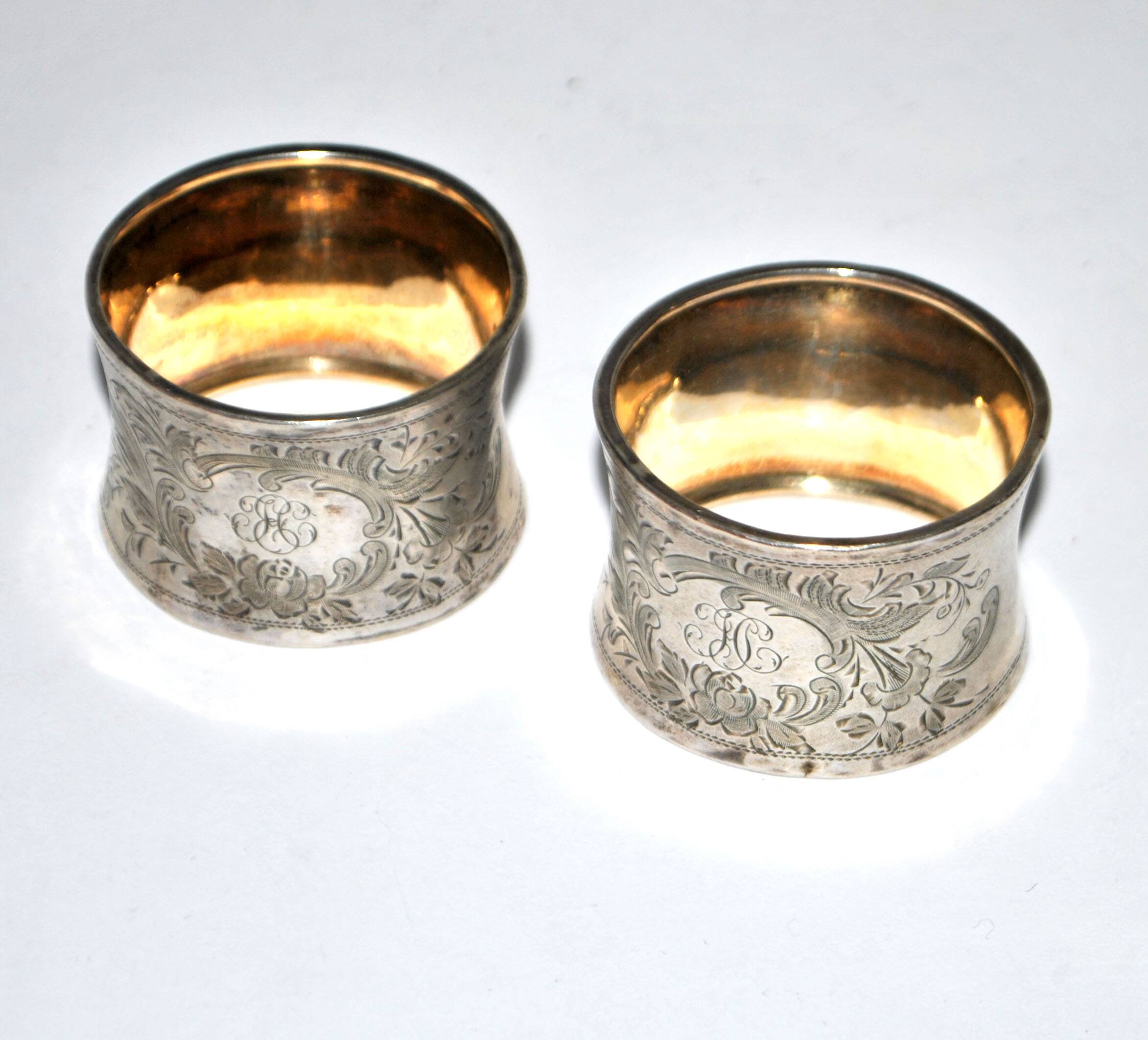 Set of 2 antique napkin rings in 800 Solid SILVER - monogrammed ring