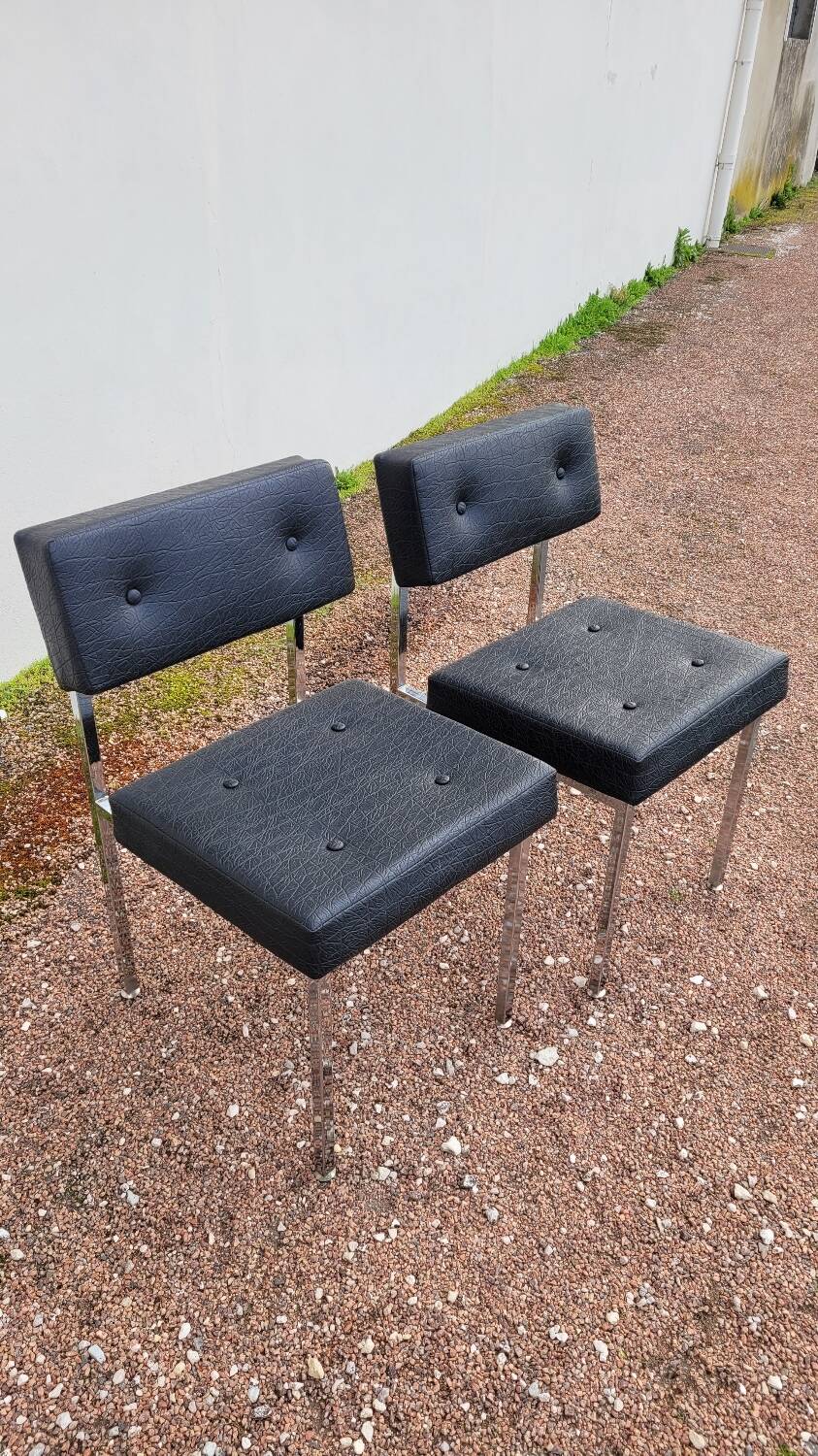 Pair of chromed design skai chairs - 1950s