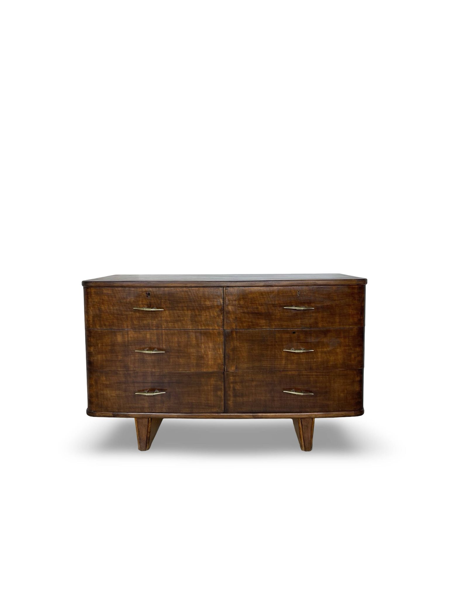 A vintage Italian chest of drawers, made of veneered walnut and solid wood,