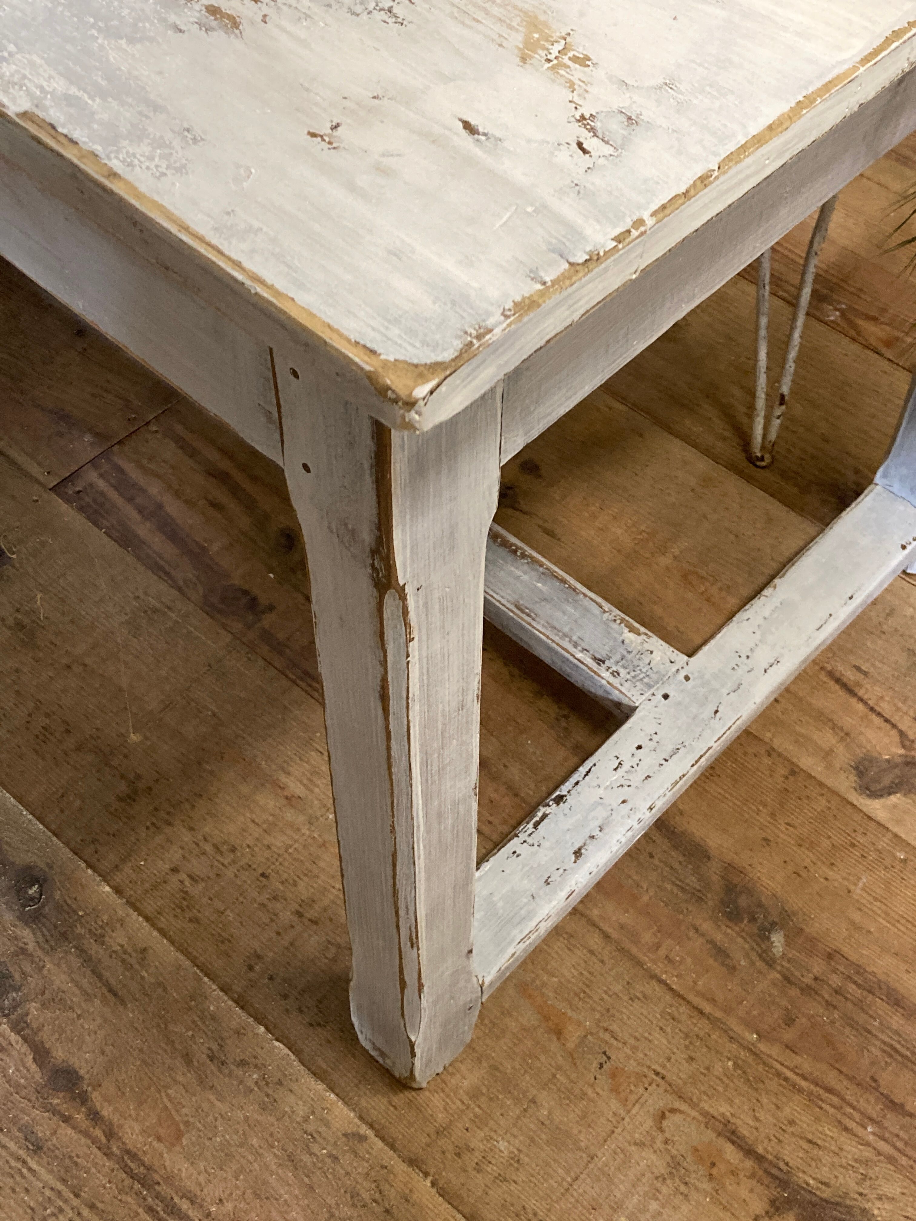 Farmhouse table 6 people white patinated in rectangular solid oak