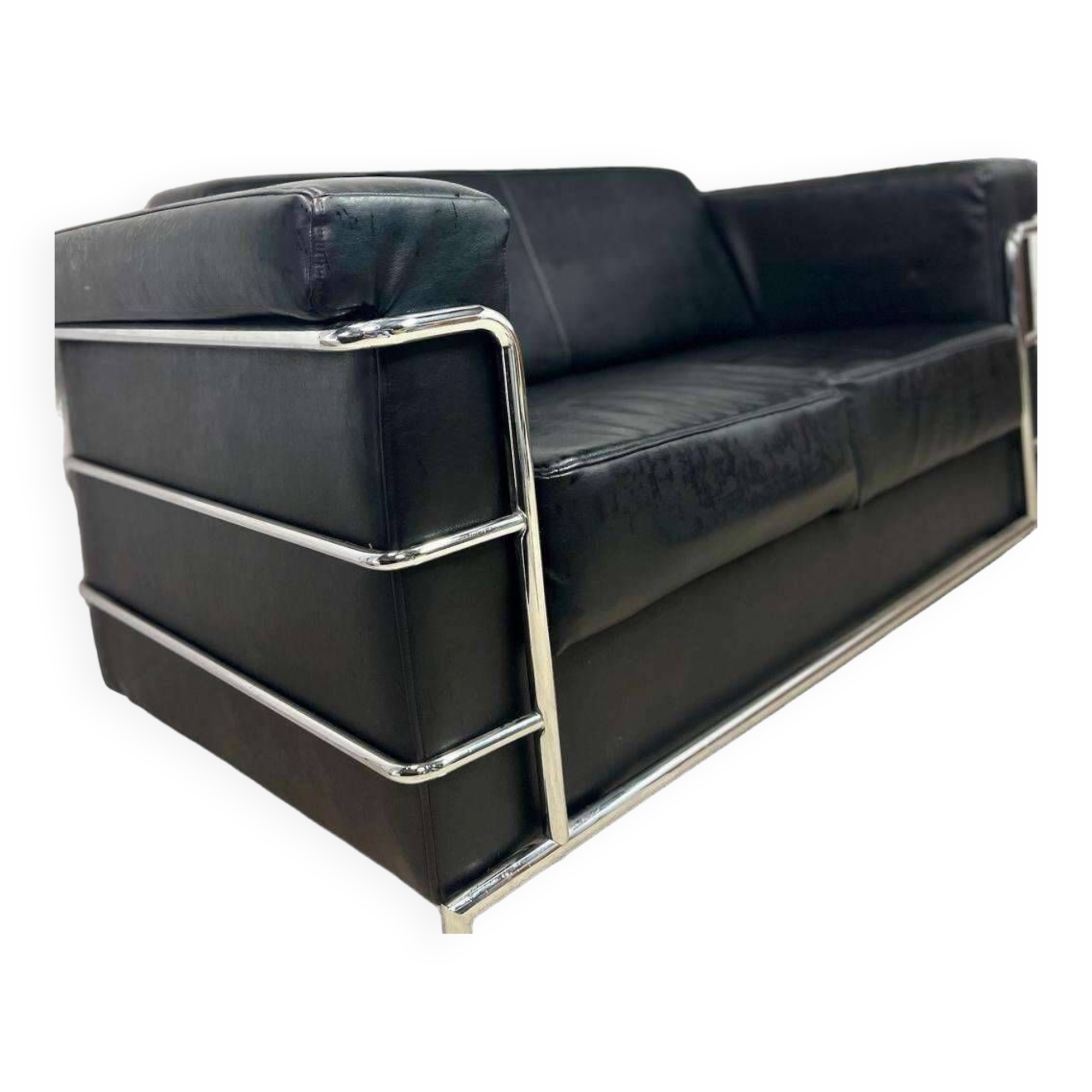 Vintage black leather two seat / sofa / sofa