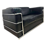 Vintage black leather two seat / sofa / sofa