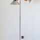 Three-light floor lamp in wood and chrome metal, Spain 1970s.