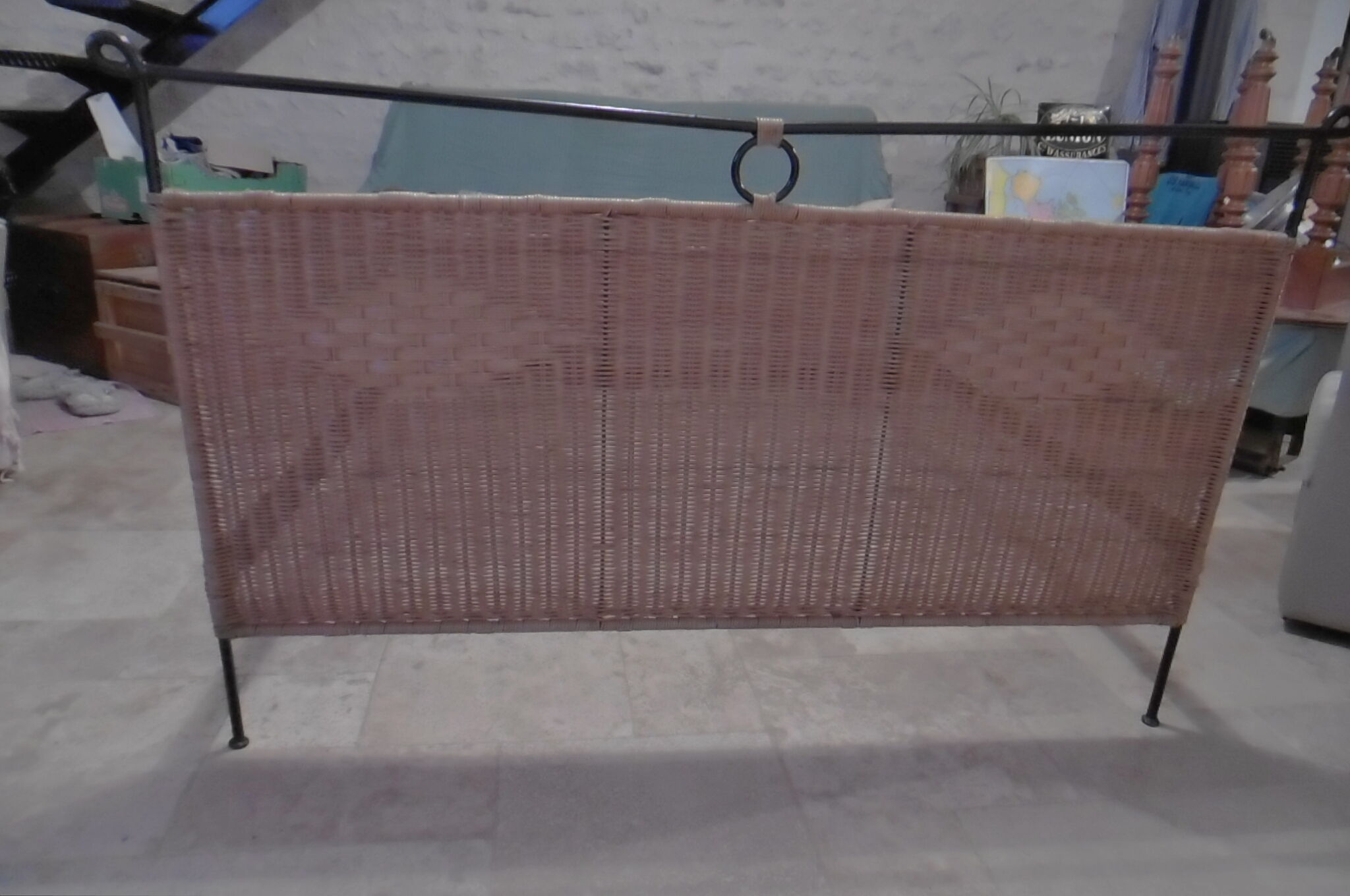 Black metal and rattan bed frame