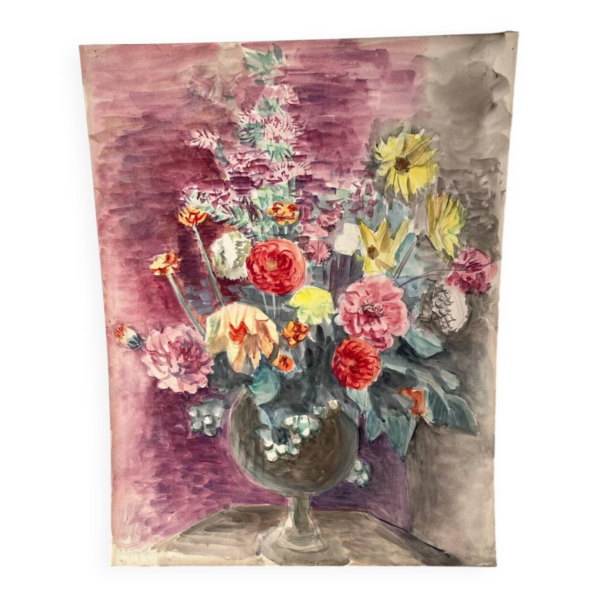 Summer flower bouquet, watercolour on double-sided paper.