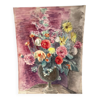 Summer flower bouquet, watercolour on double-sided paper.