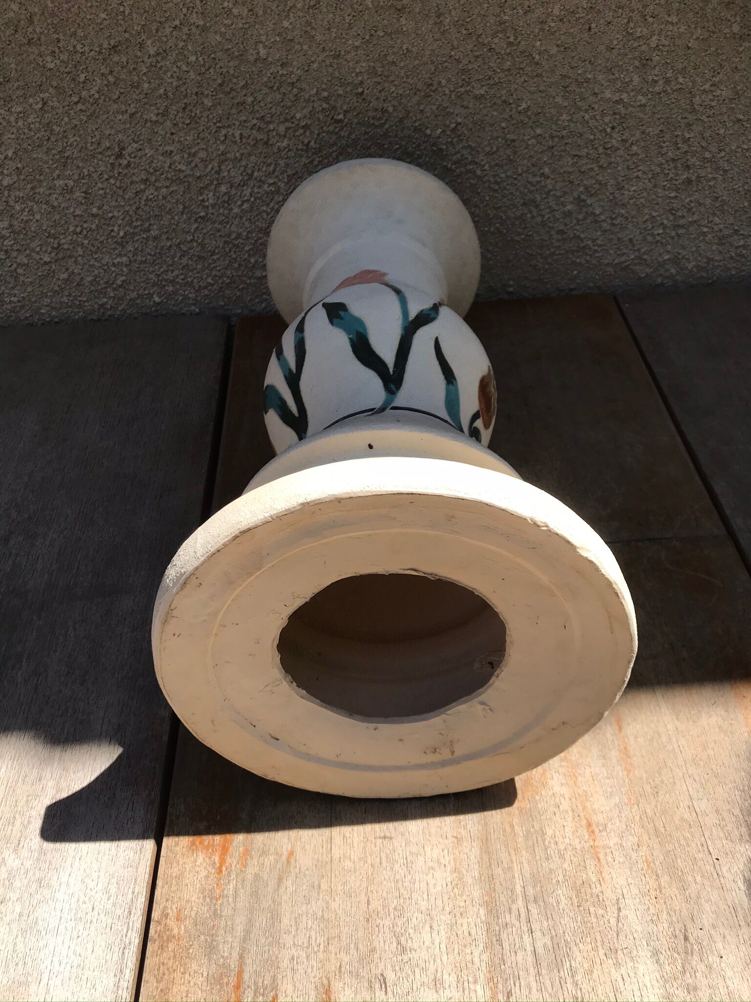 Former Ceramic Pot Door Decor Flowers Enamelled H52cm Vintage