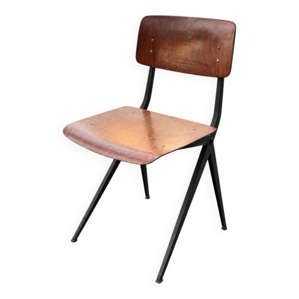Chaise Marko vintage en contreplaqué et métal noir – années 50/60