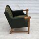 1970s, Danish armchair, green furniture wool, solid oak wood.
