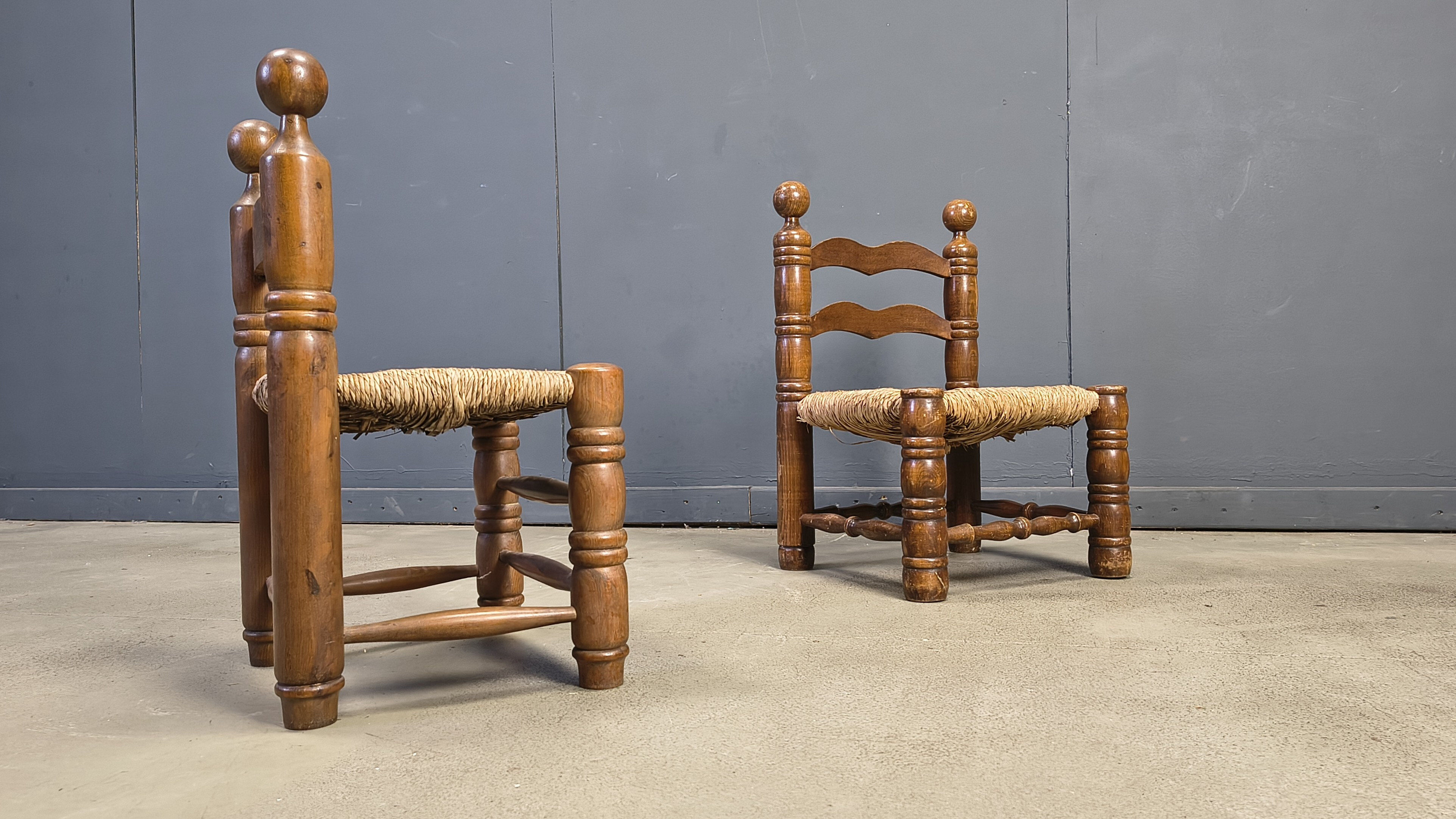 Chaises pour enfants brutalistes de Charles Dudouyt (attribuées), ensemble de 2, années 1960.