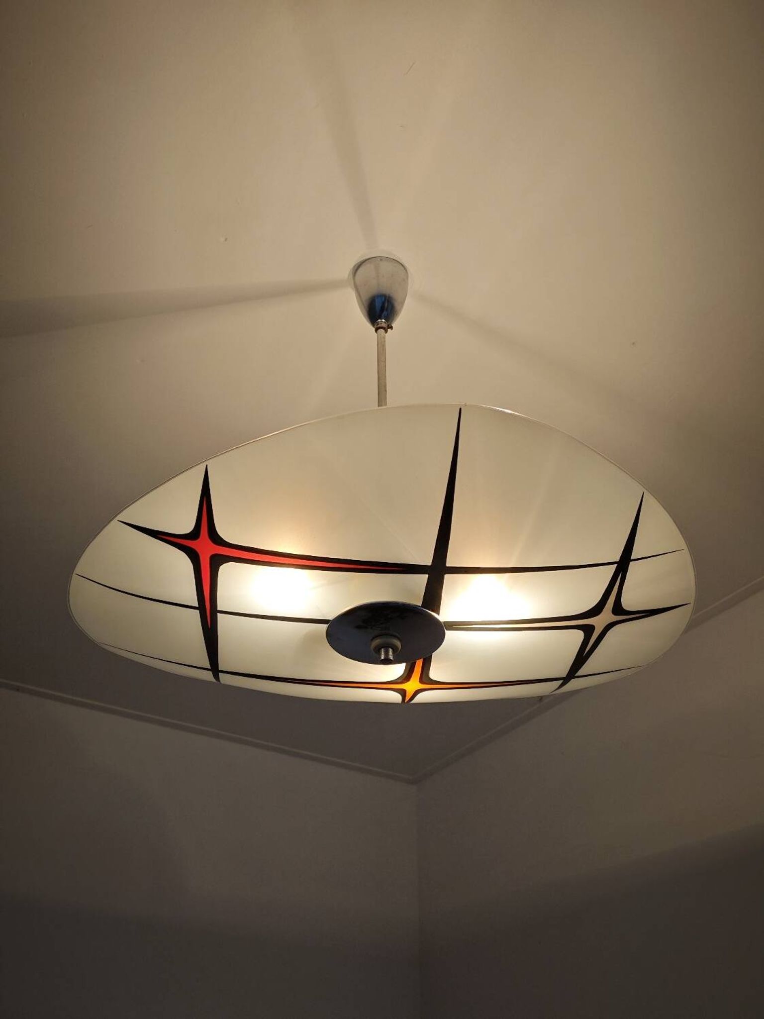 Modernist Czechoslovakian Zukov pendant light, geometric pattern, 1960
