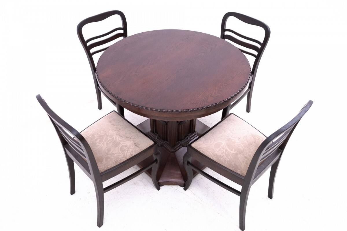 Antique table + chairs set, Western Europe, early 20th century.