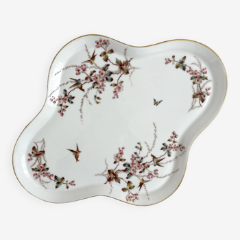 Plat polylobé en porcelaine ancienne décor oiseaux Haviland 19eme siècle