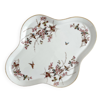 Polylobed dish in old porcelain with bird decoration Haviland 19th century