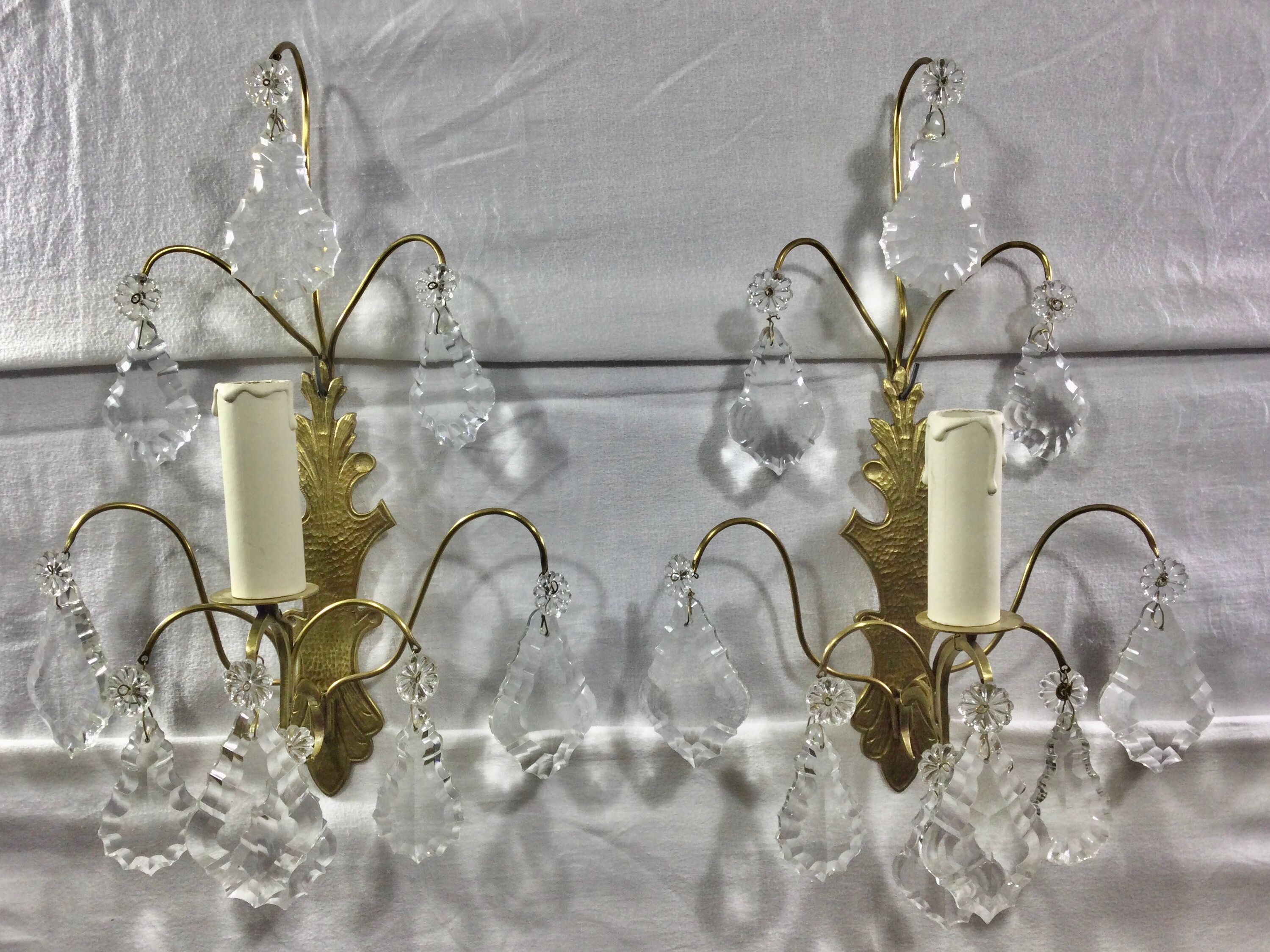 Pair of Wall Lamp Bronze And Crystal 1 Light