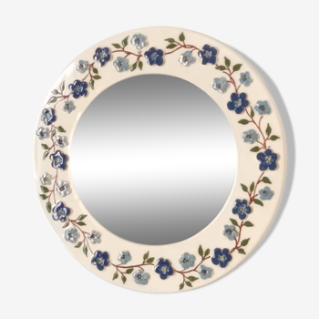 Miroir rond céramique fleurie vintage