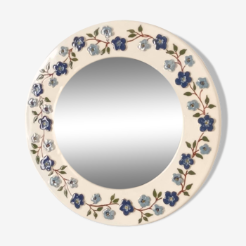 Vintage flowered ceramic round mirror