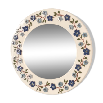 Miroir rond céramique fleurie vintage