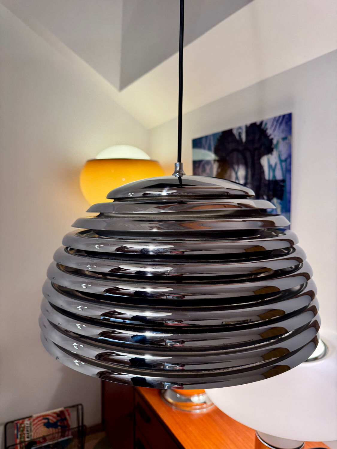 Kazuo Motozawa, Large Suspension "Saturn", Circa 1972, Metal Lamp