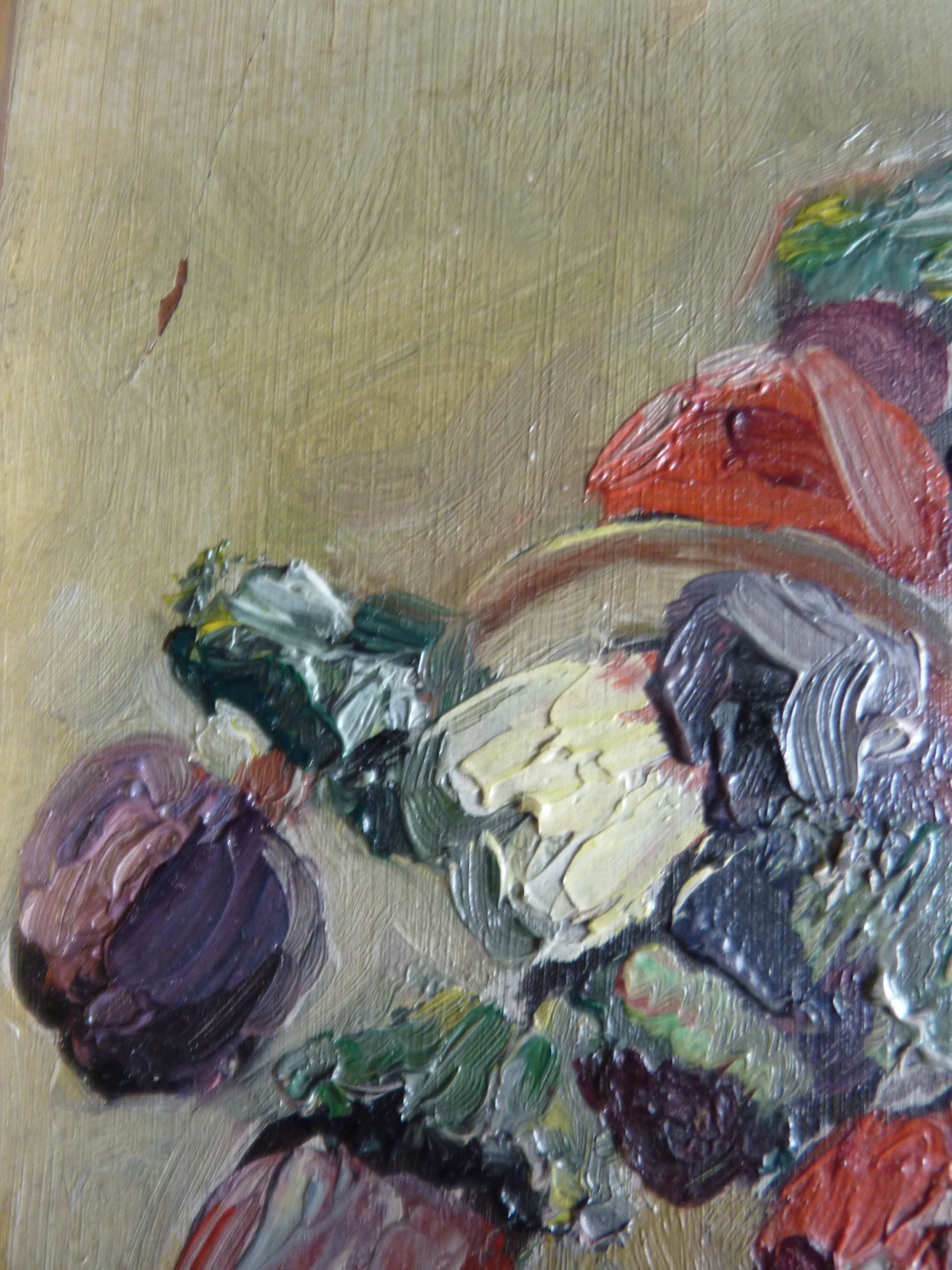 Old painting, oil on panel, bunch of flowers