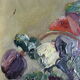 Old painting, oil on panel, bunch of flowers