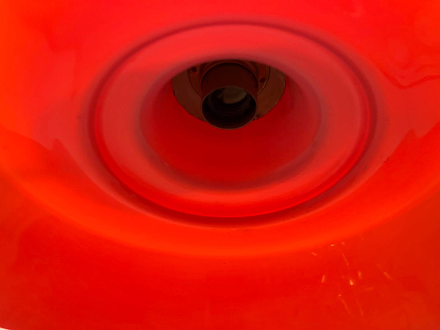 Industrial Vintage Red Glass Light Pendant 1950’s