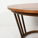 Scandinavian round bamboo and copper coffee table