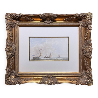 French Marine Watercolour by Joseph Lamont (20th century) + frame