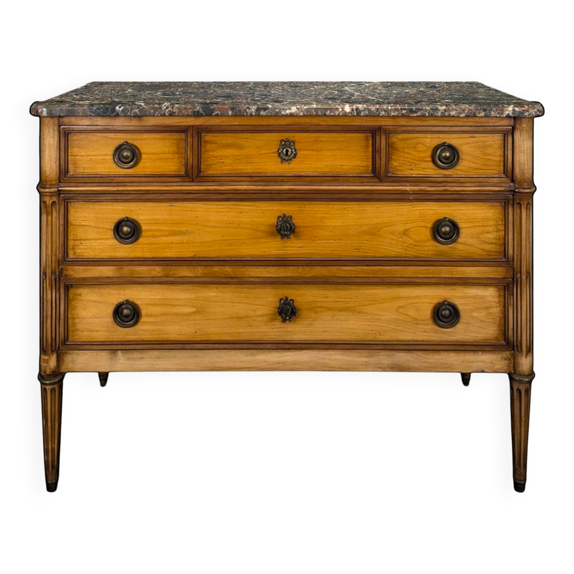 Commode de style Louis XVI en merisier marbre des pyrénées